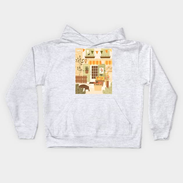 Flower shop street view Kids Hoodie by mikhaleeevich